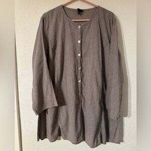 Eileen Fisher Tunic Women Beige 100% Organic Cotton Textured Button Up Size 2X